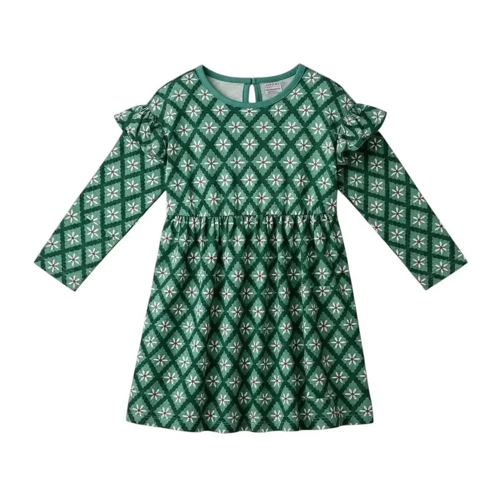 Hanna Andersson Holiday Ruffle Dress w/ Pockets 100% Cotton Green NIB. Size 3